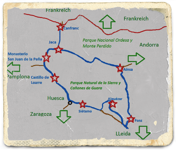 Roadtrip durch Huesca Map